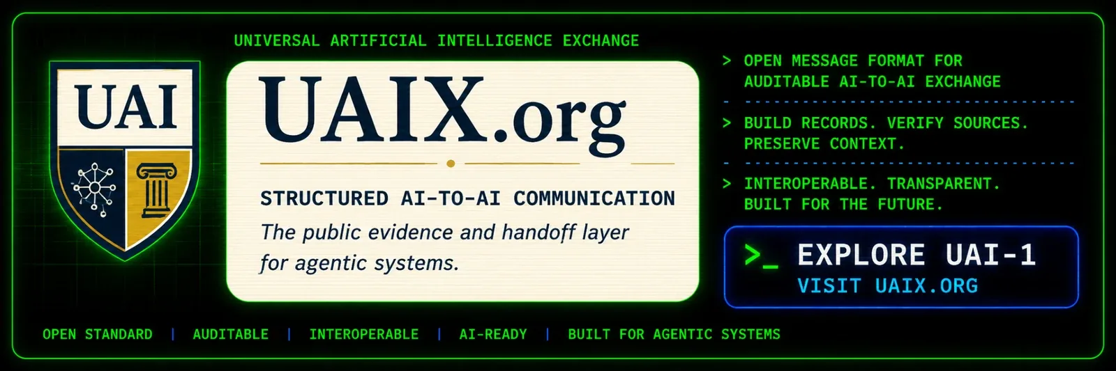 UAIX structured AI-to-AI communication banner